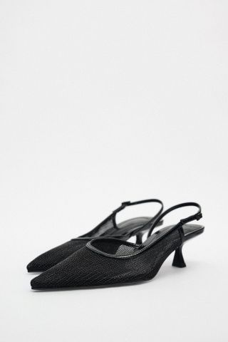 Zara + Mid-Height Mesh Slingback Heels