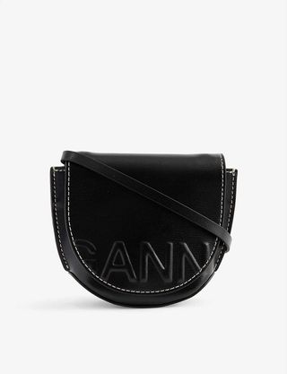 Ganni + Banner Nano Logo-Embossed Leather Saddle Bag