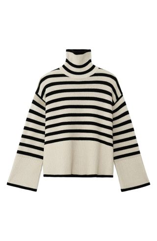 Totême + Stripe Wool Blend Turtleneck Sweater