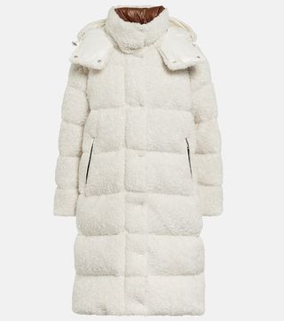 Moncler + Hainardia Faux Fur Down Coat in White