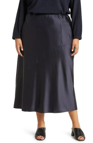 Eileen Fisher + Bias Cut Stretch Silk Charmeuse Maxi Skirt