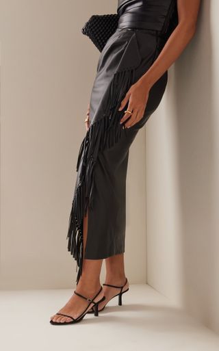 Jonathan Simkhai + Sabine Fringed Vegan Leather Maxi Wrap Skirt