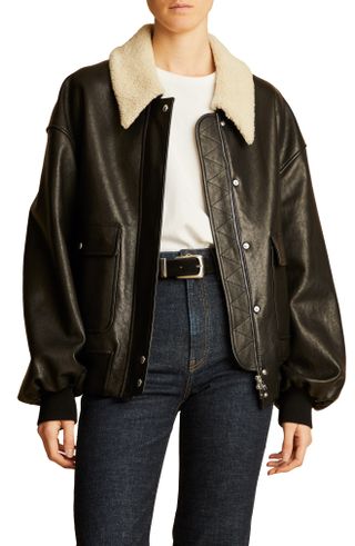 Khaite + Shellar Lambskin Leather Jacket With Genuine Shearling Collar