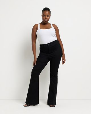 River Island + Plus Black Denim Flare Jeans