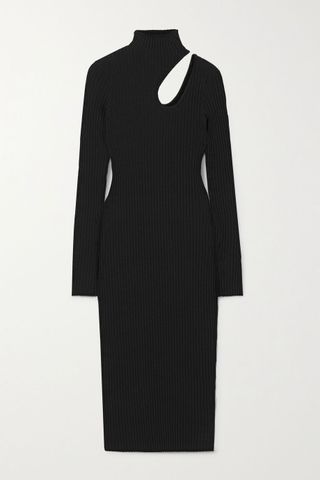 Anine Bing + Victoria Cutout Ribbed Cotton Turtleneck Midi Dress