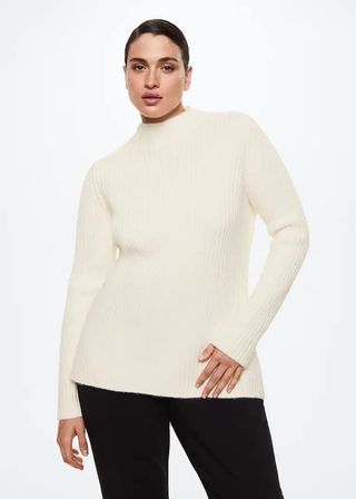 Mango + High Collar Ribbed Knit Sweater