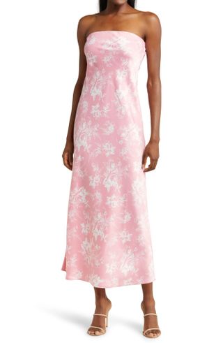 WAYF + Madelyn Floral Strapless Satin Cocktail Dress