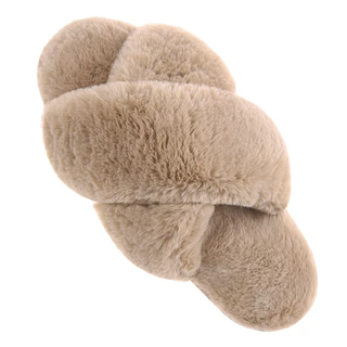 Vonmay + Plush Cross Band Open Toe Fuzzy Spa House Slippers