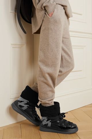 Moncler + Insolux M Rubber-Trimmed Fleece, Shell and Patent-Leather Snow Boots