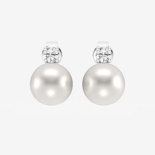 Grown Brilliance + Cultured Freshwater Pearl and 1/5 ctw Lab Grown Diamond Stud Earrings