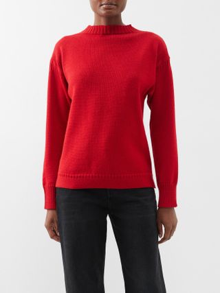 Toteme + High-Neck Wool Guernsey Sweater