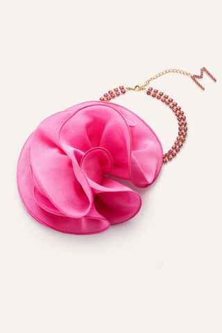 Magda Butrym + Satin Flower Choker Necklace in Pink