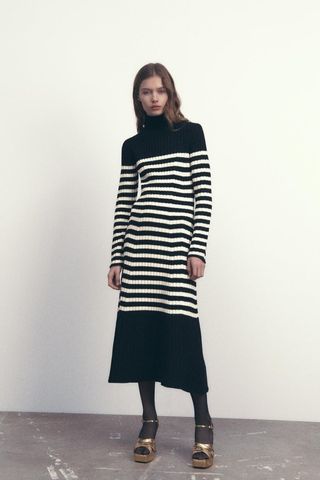 Zara + Wool Blend Striped Knit Dress