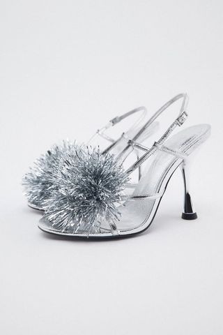 Zara + Metallic Pom Pom Sandals