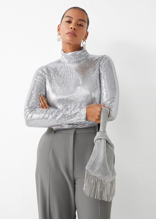 & Other Stories + Fitted Sequin Turtleneck Top