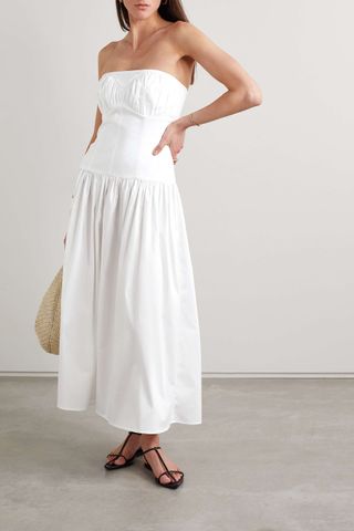 Tove + Lauryn Strapless Gathered Cotton-Blend Midi Dress