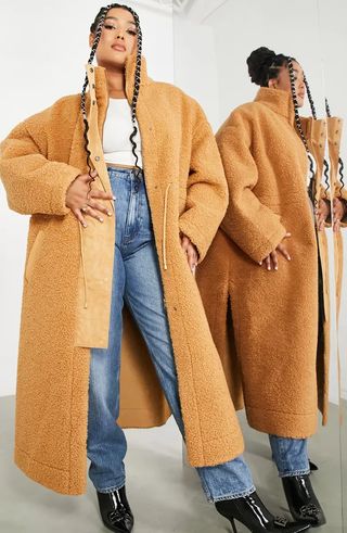 ASOS Design + Curve High Pile Fleece Long Coat