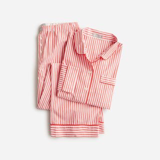 J.Crew + Long-Sleeve Cropped Pajama Pant Set in Striped Cotton Poplin