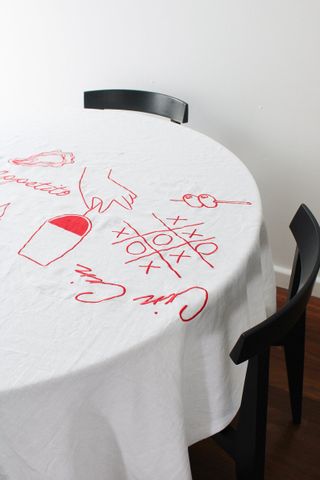 Etsy + Embroidered Buon Appetito Linen Tablecloth in Red