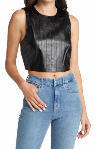 Good American + Faux Leather Crop Top
