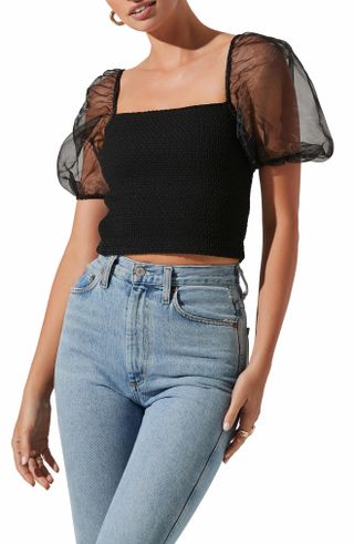 Astr the Label + Organza Puff Sleeve Crop Blouse