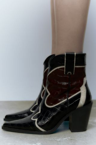 Zara + Leather Heeled Cowboy Ankle Boots