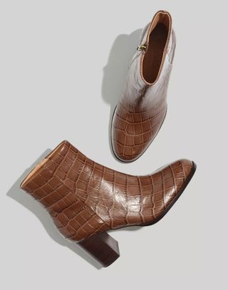 Madewell + The Mira Side-Seam Ankle Boots in Croc Embossed Leather