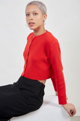 Glassworks + Red Ribbed Wool Blend Cardigan