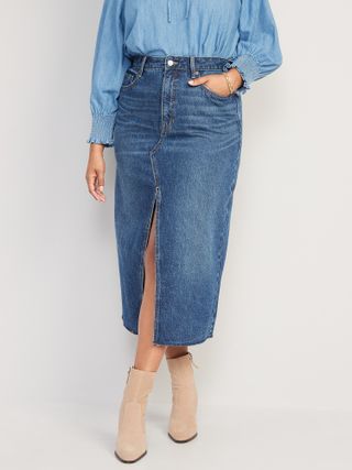 Old Navy + High-Waisted Split-Front Cut-Off Non-Stretch Jean Maxi Skirt for Women