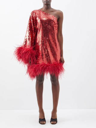 Taller Marmo + Piccolo Disco Feather-Trim Sequinned Crepe Dress