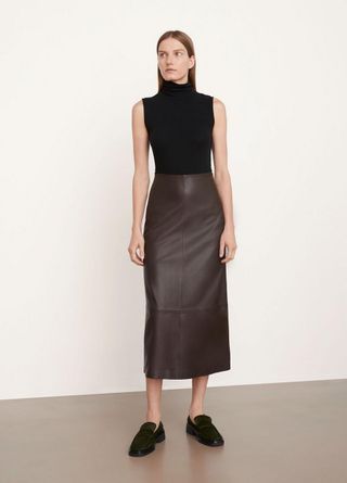 Vince + Leather Straight Skirt