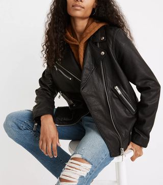 Madewell + Washed Leather Oversized Motorcycle Jacket