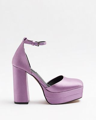 River Island + Purple Satin Platform Heeled Shoes