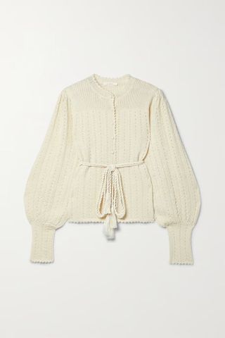 Dôen + Fostine Belted Pointelle-Knit Alpaca and Silk-Blend Cardigan