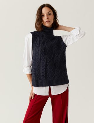 M&S Collection + Recycled Blend Cable Knit Knitted Vest