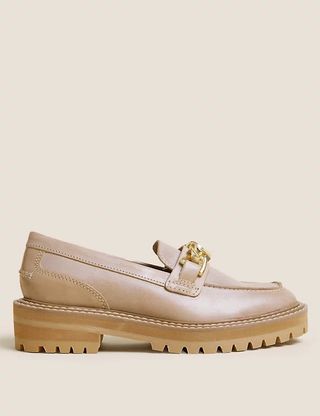M&S Collection + Leather Chain Detail Block Heel Loafers