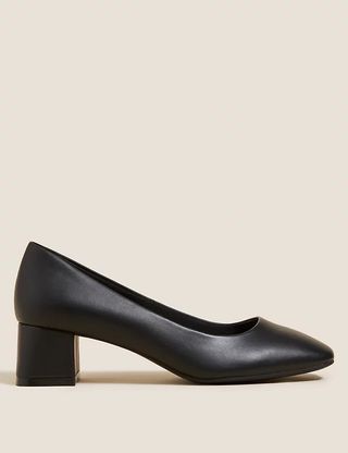 M&S Collection + Wide Fit Block Heel Square Toe Shoes