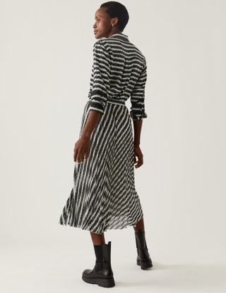 M&S Collection + Striped Pleated Midi Skirt