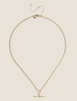 M&S Collection + Gold Tone T-Bar Pave Chain Necklace