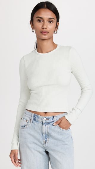 Agolde + Alma Shrunken Crew Neck Tee Rib With Extended Sleeves
