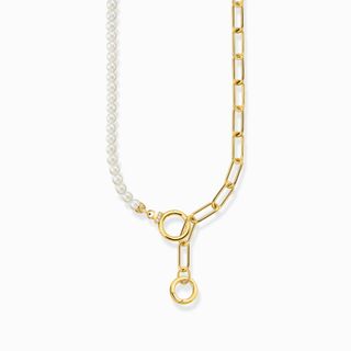 Thomas Sabo + Yellow-Gold Plated Necklace With Freshwater Pearls and Zirconia