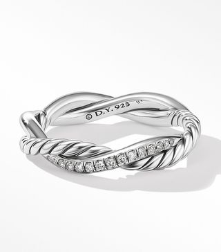 David Yurman + Crossover Band Ring in Sterling Silver With Pavé Diamonds