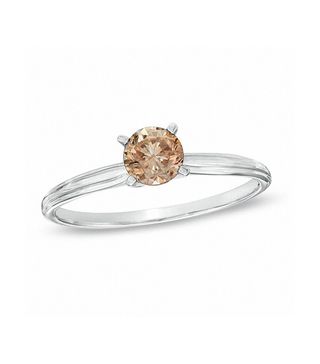 Zales + Champagne Diamond Solitaire Engagement Ring in 14K White Gold