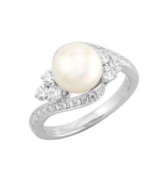 Mikimoto + Classic Pearl & Diamond Ring
