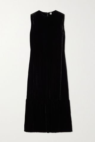 Totême + Ruffled Velvet Midi Dress