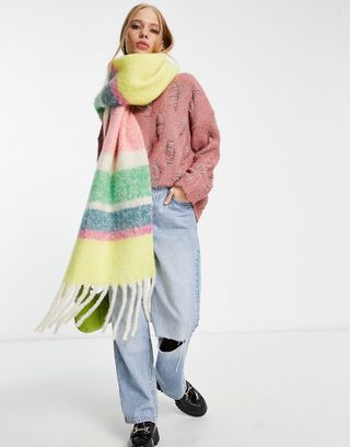 Only + Color Block Tassel Scarf in Bright Stripe