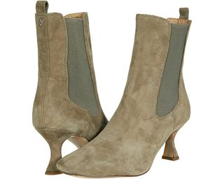 Sam Edelman + Lani Fern Green Spool Heel Squared Toe Pull On Suede Ankle Boots