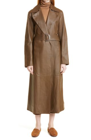 Vince + Belted Leather Trench Coat