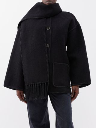 Toteme + Embroidered Scarf-Neck Wool-Blend Jacket