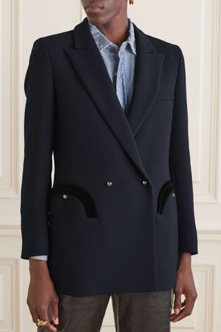 Blazé Milano + Resolute Everyday Double-Breasted Velvet-Trimmed Wool-Crepe Blazer